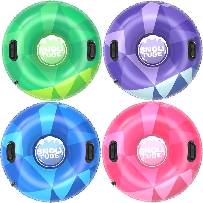 WOLKEK 3Pack Snow Tubes, Snow Sled for Kids and Adults, Cold-Resistant Inflatable Snow Tube, Thickened Heavy Duty Sleds for Winter with Handles, Snow Toys, Snow Sleds for Family Activities Outdoor Fun