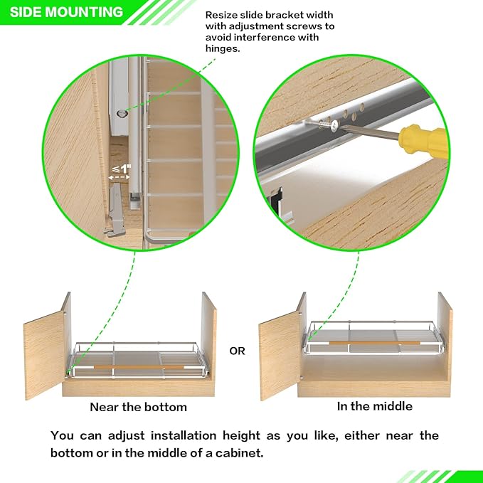 Expandable Pull Out Drawer Cabinet Organizers, Heavy Duty Slide Out Storage Shelf for Home Kitchen Pantry Cupboard Pots Pans, Adjustable Width from 23.2"~39.9", Stainless Steel 2 Pack