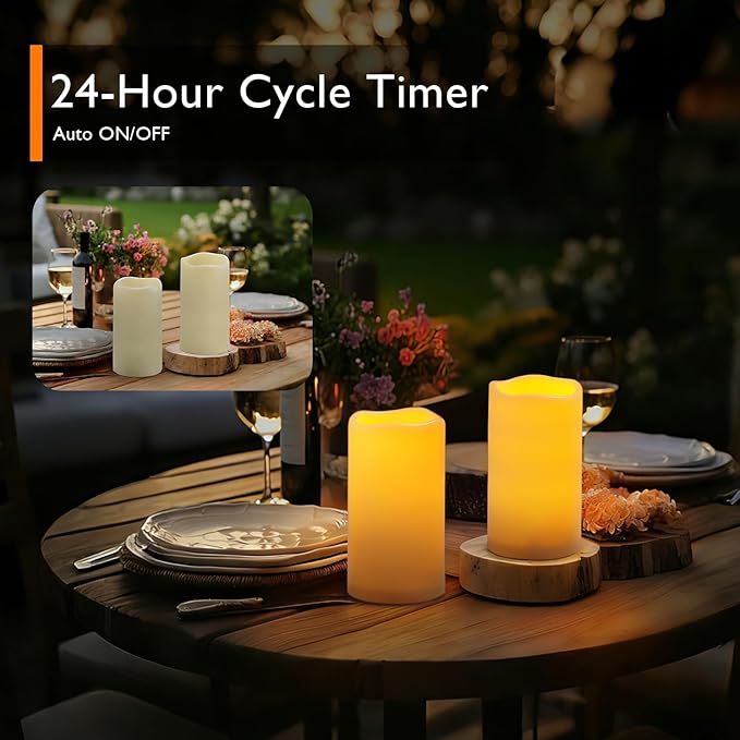 Homemory 3"x6" Flameless Candles, Outdoor Waterproof, Battery Operated LED Pillar Candles with Remote Control and Timer, Plastic, Long Lasting