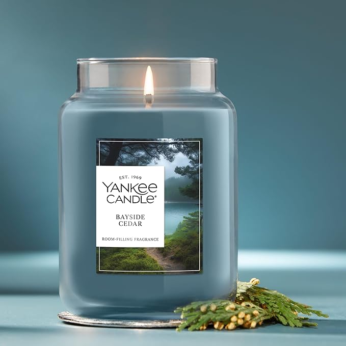 Yankee Candle Bayside Cedar Scented Candle, 22oz Large Jar with up to 150 Hour Burn Time, Giftable