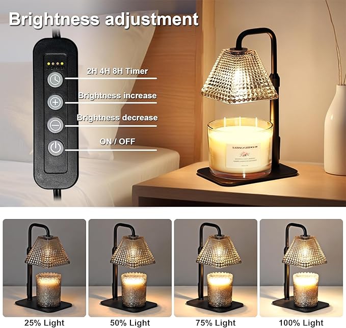 Candle Warmer Lamp with Timer Dimmer Adjustable Height,Electric Dimmable Wax Warmer for Scented Jar Candles,Mom Birthday Gifts for Women,House Warming Gifts New Home Bedroom Decor,Black