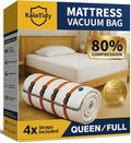 Memory Foam Mattress Vacuum Bag, Heavy-Duty Mattress Storage Bag for Moving and Transport, Mattress Compression Bag with Straps & Dual-Zip Seal (Orange Straps, Queen/Full-XL)