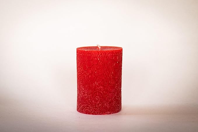 BeeTheLight Beeswax Pillar Candle - 100% Pure Bees Wax - Choose Your Size and Color - 54 Hour Burn Time - Fits 3x4 Holder - Unscented - Natural Light Honey Scent (Red Blossom, Medium)