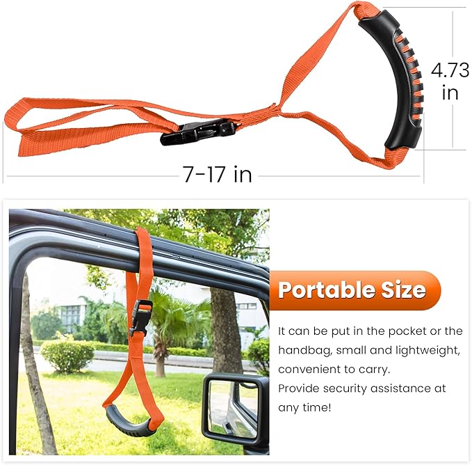 E-cowlboy Auto Cane Grab Handle Adjustable Standing Aid Safety Bar Portable Vehicle Support Grab Bar Nylon Grip Mobility Assist Device (Orange 2 Pack)