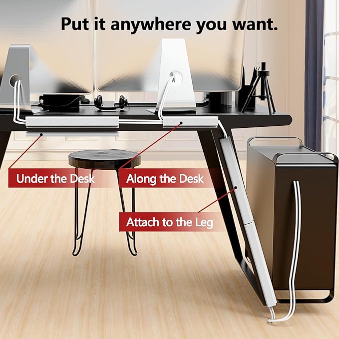 Under Desk Cable Management, 15.7 in Computer Cable Management White, 6Pcs Self-Adhesive J Channel Wire Raceway, Computer Cord Hider for Home & Office, Kid & Pet Trip Prevention