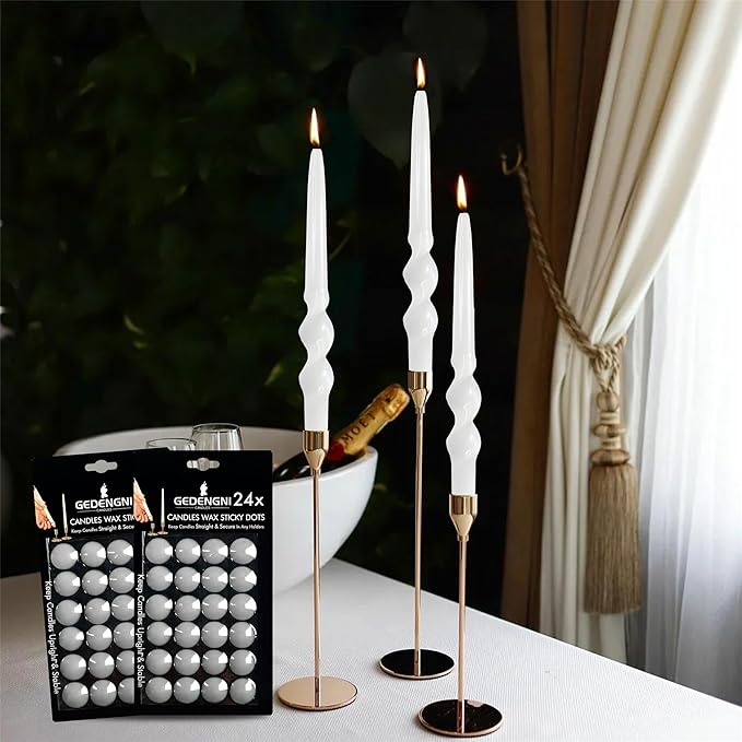 48pcs White Art Deco Taper Candle Wax Dots - Adhesive, Soft Wax for Any Candle Holder - Unscented