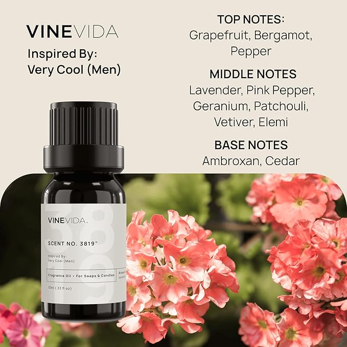 VINEVIDA [0.33 Oz] Scent No. 3819 Inspired by Very Cool (Men); Fragrance Oil for Candle Making and Soap Making - Premium Candle Scents for Soy Candles