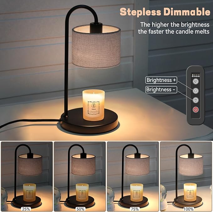 FINCMY Candle Warmer Lamp with Timer, Dimmable Candle Wax Warmer Electric Candle Lamp for Scented Candles with 2 Bulbs, House Warming Gifts Birthday Gifts for Women Bedroom Home Decor - Gray