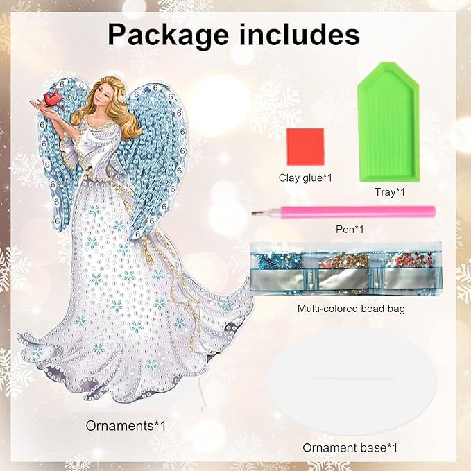 antor Diamond Painting Desktop Ornament Kit, Acrylic Tabletop Diamond Art Tabletop Decoration with Wings Angel Figurine for Adults, Special Shape Crystal DIY Crafts Gift