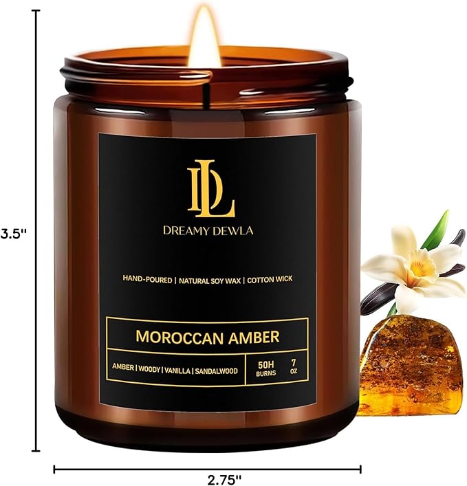 Scented Candles for Men, Moroccan Amber Candle for Home, Soy Wax Candles Gift for Birthday Father's Day Thanksgiving Day Anniversary