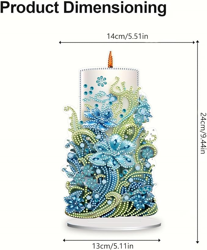 5D Diamond Art Candle Ornaments Kits, DIY Christmas Flower Candle Diamond Art Painting Desktop Ornament, Special Shaped Crystal Diamond Art Painting Tabletop Home Office Decor-02-Flower Candle