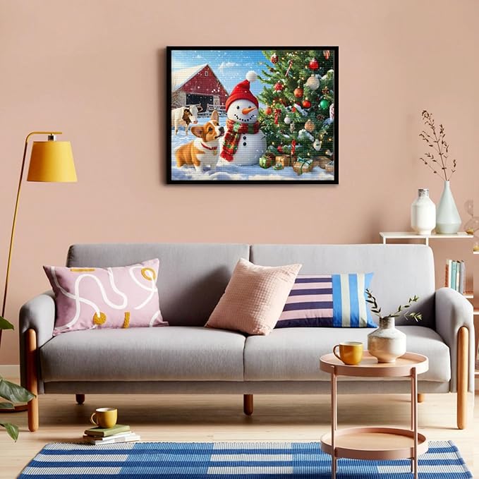 IMLQJES Diamond Painting Kits for Adults - DIY Christmas Diamond Painting - Barn Snowman Dog Gemstone Art Craft Cross Stitch for Beginners - for Wall Decor 12x16 Inch