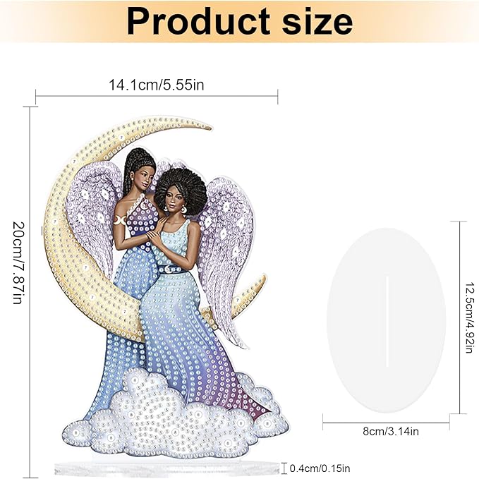 antor Diamond Painting Desktop Ornament Kit, Acrylic Tabletop Diamond Art Ornaments Decoration, Black Angel Crystal Diamond Painting Figurines Table Top Home Office Decor DIY Crafts Gift