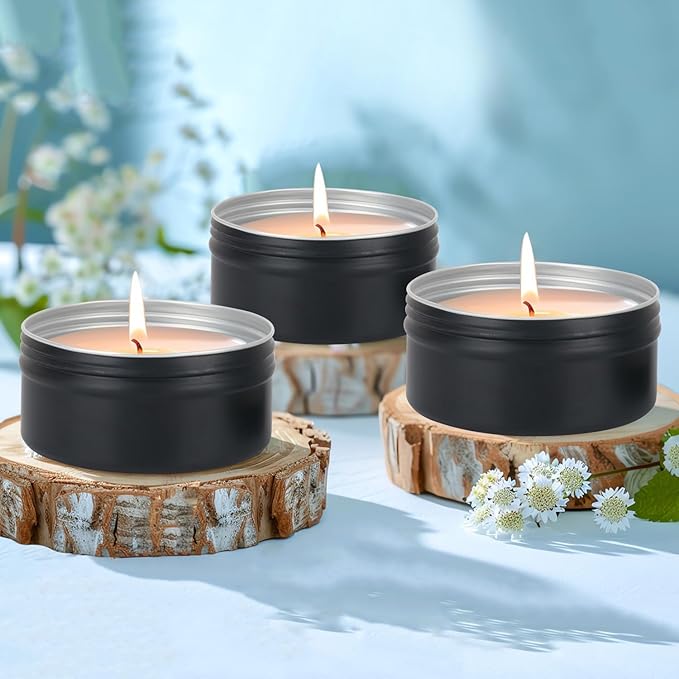 48 Pack 4 oz Black Aluminum Round Tins with Screw Lid, Multipurpose Storage for Candles, Creams, DIY Ointments, Buttons