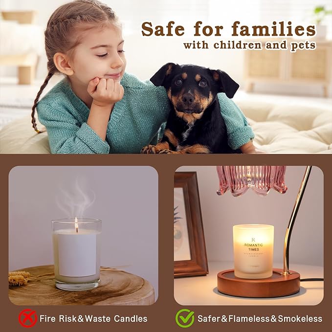 Funistree Dimmable Candle Warmer Lamp with Timer, Electric Candle Warmer Lamp, Women Birthday Gifts, Flower Candle Lamp Warmer for Family, Pink Blue Fragrance Candle Lamp for Modern Office Desk Decor