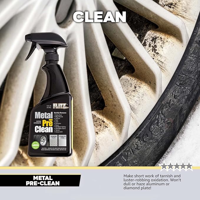 Flitz Metal Pre-Clean - 16oz of USA-Made Stainless Steel Cleaner Spray - Works on Aluminum, Brass, Copper, & More - Tarnish, Rust Remover for Metals - Non-Abrasive Aluminum Deoxidizer (1 Pack)
