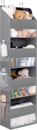 GRANNY SAYS Over the Door Organizer, 4-Shelf Behind the Door Storage with 6 Pockets, Waterproof 300D Oxford Fabric Hanging Organizer, Anti Tilt 35lb Load Hanging Shelf for Nursery, Bathroom, Grey