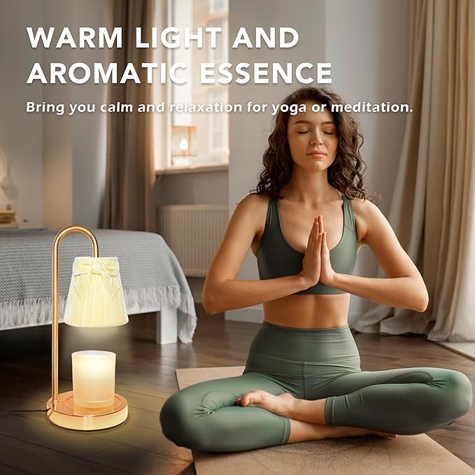 Cute Coquette Bow Candle Warmer Lamp, Dimmable Flannel Candle Warmer with Timer & 2Bulbs, Womens Gifts for Birthday, Unique Home Decor for Bedroom Holiday Aesthetic (Light Yellow/Candles not Included)