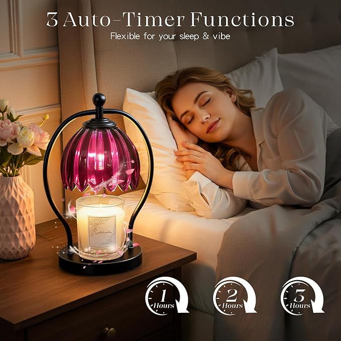 Candle Warmer Lamp, Dimmable Candle Warmer with Timer, Vintage Candles Wax Warmers for Jar Candles Christmas Birthday Gifts for Women Mom, New Home Decor for Bedroom Living Room, Purple Black