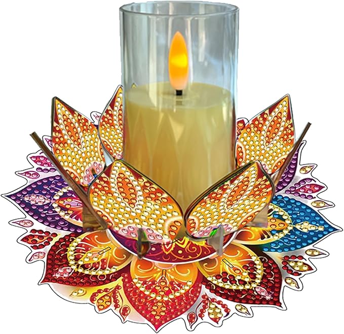 5D DIY Diamond Art Painting PVC Flower Candle Holders Tealight/Tea Light/Votive Candle Holder, for Table Centerpiece Home Décor Party Wedding Dinning-Flower-8