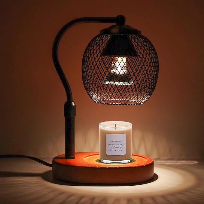 Candle Warmer Lamp with Timer and Dimmable,Height-Adjustable,Black Wax Melt Lamps for Jar Candles,lampara para velas aromaticas, House Warming Gifts, Metal Lampshade with 2 Bulbs