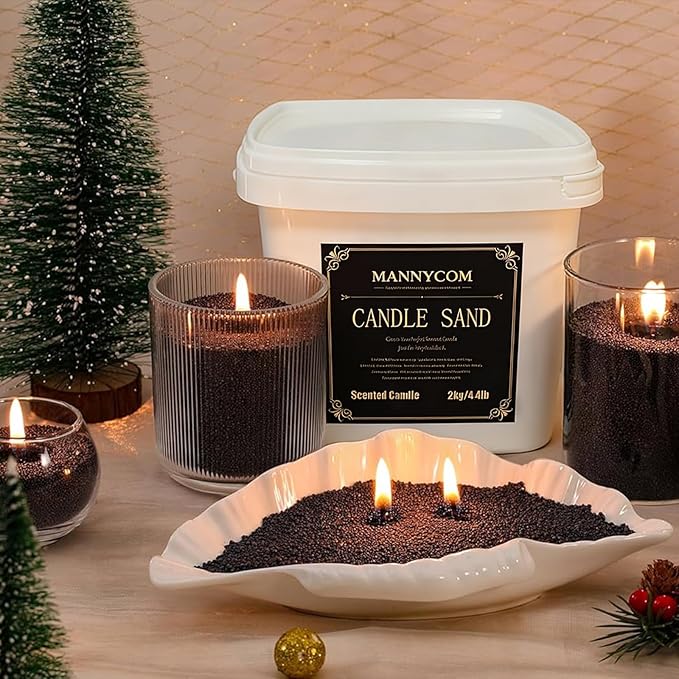 4LB Candle Sand - Black Sandalwood Fantasy Scented Wax Beads, Sand Wax, with 120 Cotton Wicks & Stirring Spoon Ice Scoop - DIY Candles Making Refill Kit