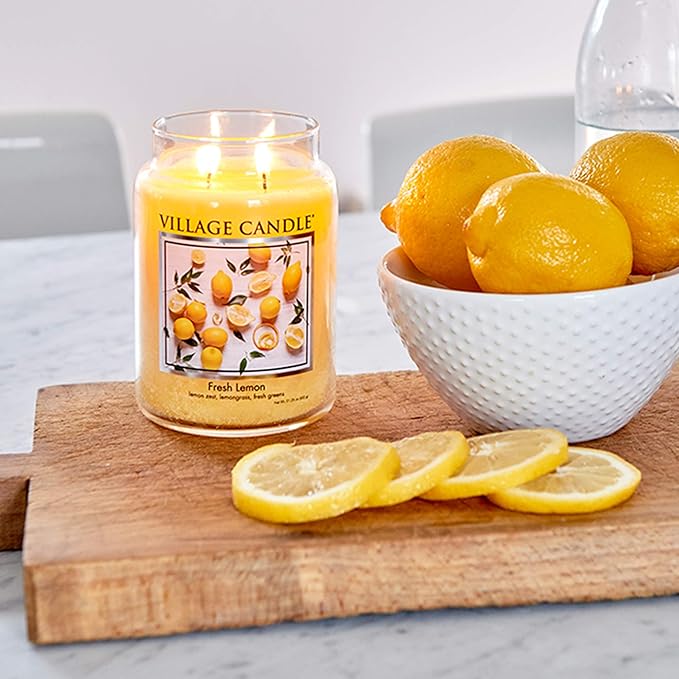 Village Candle Fresh Lemon Large Apothecary Jar, Scented Candle, Yellow, 21.25 oz. (Pack of 6)