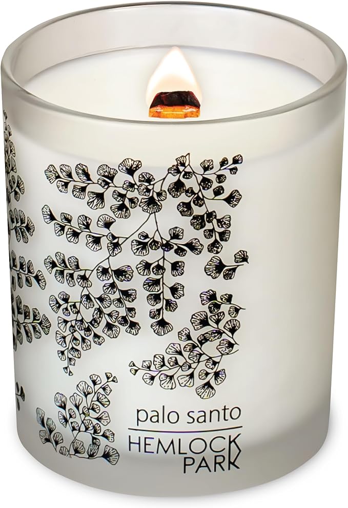 Hemlock Park Frosted Jar Wood Wick Candle Handcrafted with Natural Coconut Wax (Standard 7.2 oz, Palo Santo)