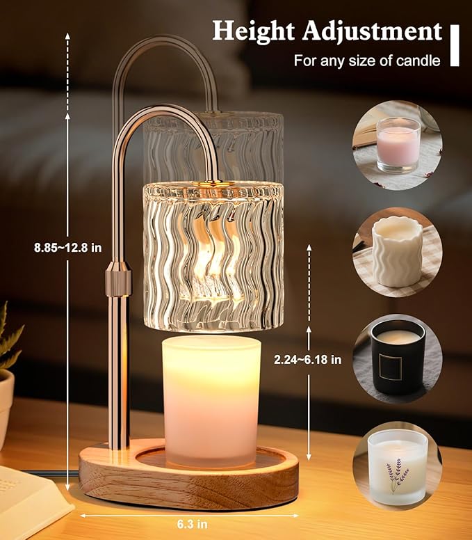 Candle Warmer Lamp Electric: Dimmable Timer Candles Warming Lamps - No Flame Scented Melts Wax - Height Adjustable Burner Jar - All Candle Jars Home Decor Table Light