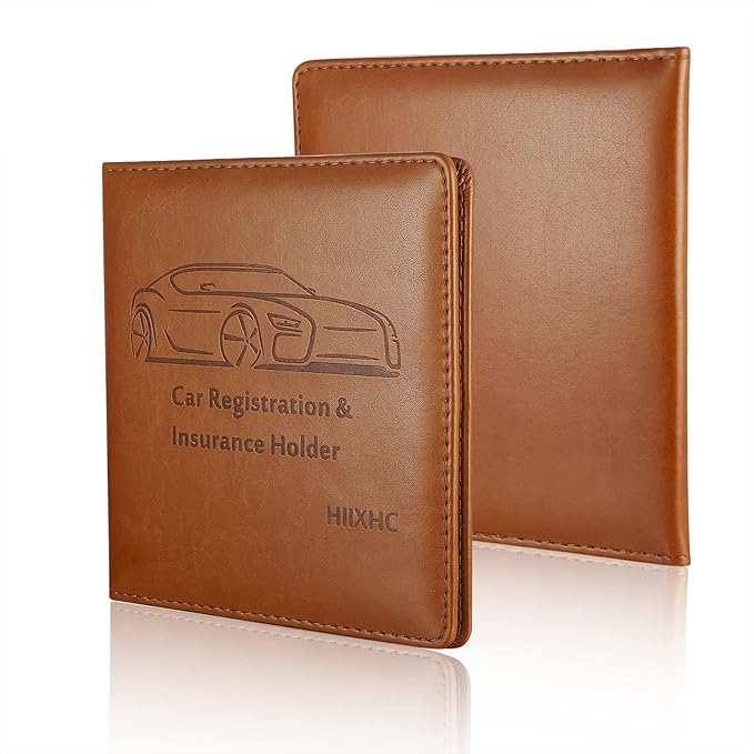 Car Registration and Insurance Holder, 5.5 x 5 Inch PU Leather Vehicle Glove Box Organizer Wallet Case Organizer for Insurance Card, Driver License, Essential Document, Paperwork