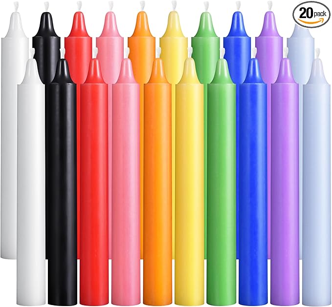 Viyffo 20 Pack Taper Chime Candles, 4 Inch Mini Unscented Dripless Candles, 1.5 Hour Burn Time, 10 Colors for Rituals, Meditation, Prayer, Wicca & Pagan Spells, Home Décor