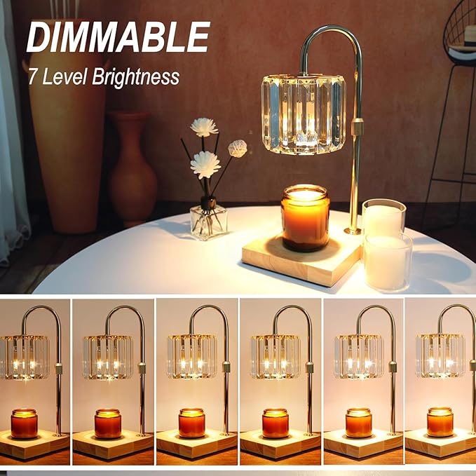 Yuichoy Candle Warmer Lamp with Timer, Dimmable Electric Candle Wamer Adjustable Height, Glass Modern Candles Melter Lamp, Gifts for Women Mom, Clear