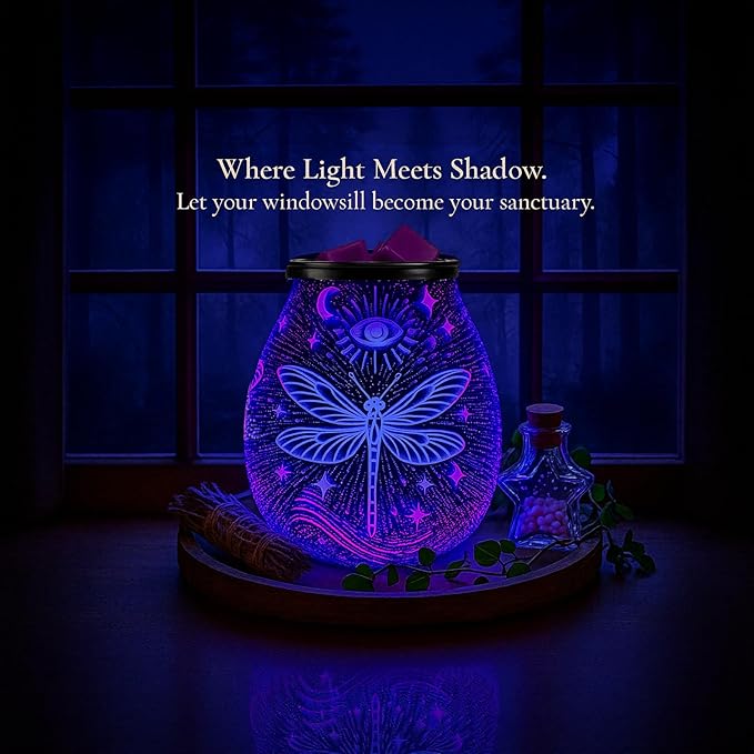 Leyoue 3D Glass Fireworks Electric Wax Melt Warmer with PTC Heating Plate 7 Colors LED Changing Light Wax Burner Melter Fragrance Warmer for Home (Dragonfly)