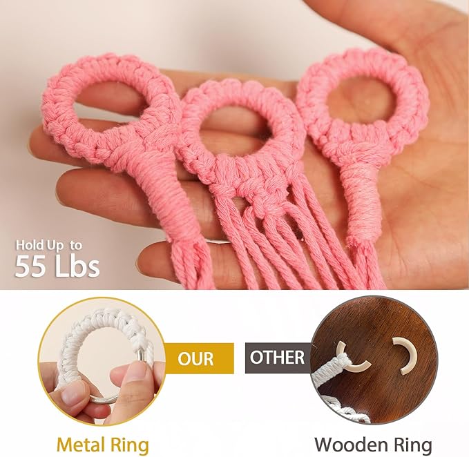 YKBU Stuffed Animals Hammock Corner Hanging Net with Tassel Macrame Stuffed Animal Storage Plush Toy Holder Toy Organizer for Boho Nursery Playroom Bedroom Kids Room (pink, large)