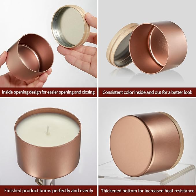 MGLIFEUL Candle Tins Jars Container Vessels for Making 4 8 Oz Rose Glod Empty Candle Tins Can Gift Box Packaging With Lid Wax Container Bulk Making Diy Candle Supplies Accessories(Rose Glod,4oz,24pcs)