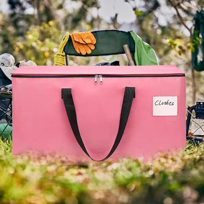 6 Pack Large Moving Bags with Zippers & Carrying Handles, Heavy Duty Storage Tote Moving Boxes，Space Saving(Pink, 6 Pack)