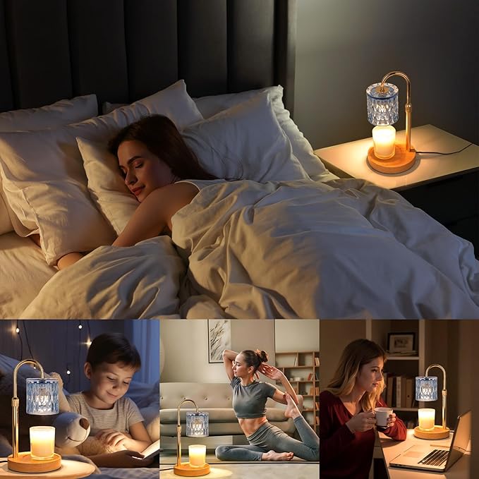 HAIDOLIANG Candle Warmer Lamp with Timer and Dimmer, Height and Brightness Adjustable,Glass Electric Wax Warmer with 2 Bulbs for Women Mom Gifts, Home Decor for Scented Jar Candles (Blue)