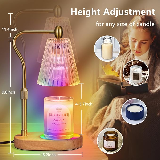 seenlast Candle Warmer Lamp with 8 Colors LED Changing,with Timer Dimmer Adjustable Height,Mothers Day Gifts,Vintage Home Decor
