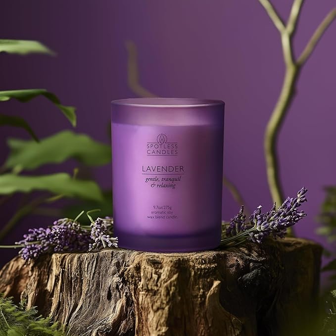 Lavender Candle 9.7 oz: 55 Hrs Burn Time - Lavender Scented Candles in Frosted Glass Jar with Wooden Crackling Wick in a Luxurious Gold Foil Lined Gift Box