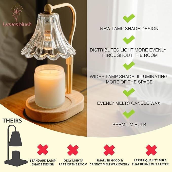 Candle Warmer Lamp – Dimmable Candle Lamp with Timer, Adjustable Height for Jar Candles (Oak)