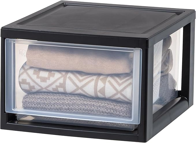 IRIS USA 14.5 Qt. Plastic Drawer Storage Organizer Stacking Drawers, 6-Pack, Stackable Unit with Sliding Drawer for Clothes Bedroom Kitchen Under Sink Pantry Craft Room Bathroom Dorm Office, Black