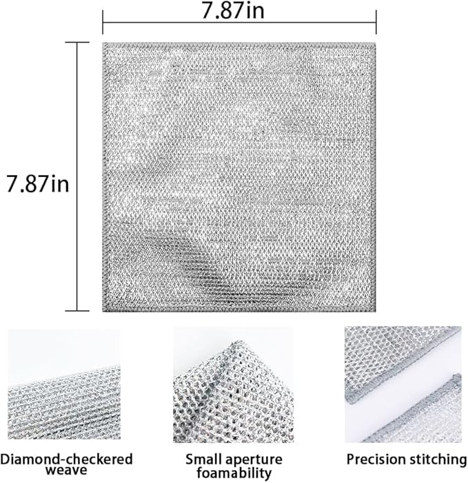 8 Pac Multipurpose Wire dishwashing rag- Reusable Non Scratch Wire Dishcloth, Non Scratch Dishcloth That Can for Kitchen Pots and cooktops, Sinks Dish Rags 7.87' * 7.87'