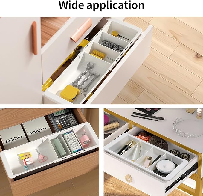 Plastic Drawers Organizer for Office Bathroom Bedroom Kitchen Desk - 1 Layers More White Storage Tray - Expandable 11.4-18.1 Inches (DEEP 2.3")
