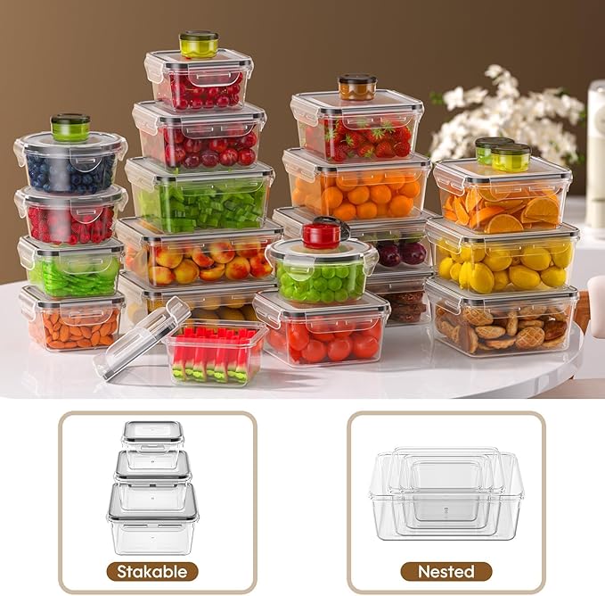 AISOON 50 Pcs 85 Oz Airtight Food Storage Containers Set with Lids, Leakproof Stackable BPA-Free Kitchen & Pantry Organizer Set, Reusable Meal Prep & Freezer-Safe Containers with Labels & Pen