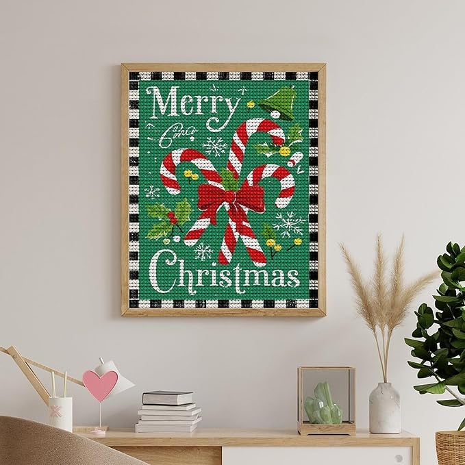 AIVKIEJK Diamond Painting Kits for Adults - Festive Merry Christmas Red Bow, Candy Cane & Bell Painting DIY 5D Full Drill Diamond Dots Paintings with Diamonds Gem Art and Crafts Home Decor 16"x20"