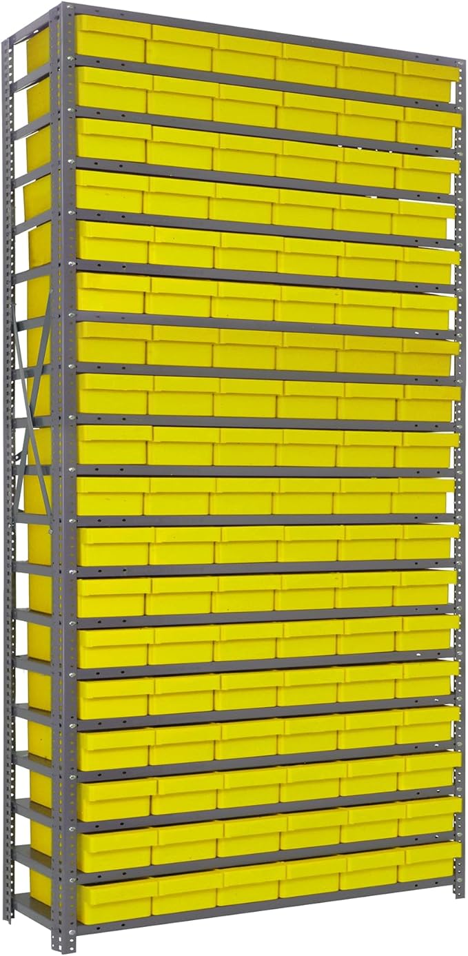 Quantum Storage Systems 1275-401YL Solid Heavy Duty 19 Shelves 108 Super Tuff Euro Yellow Bins 75" H x 36" W x 12" D
