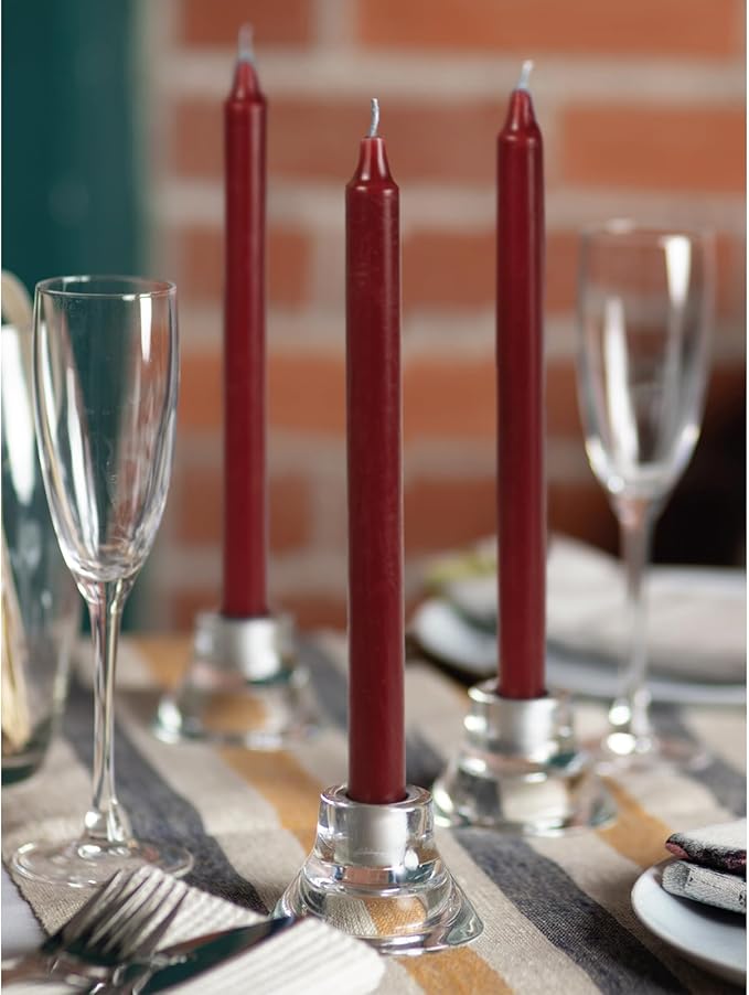 CANDWAX Bordeaux Taper Candles Pack of 12 - Slow Burning Dripless Unscented Straight Candles 12 inch - Ideal for Dinner Table - Smokeless Long Candlesticks