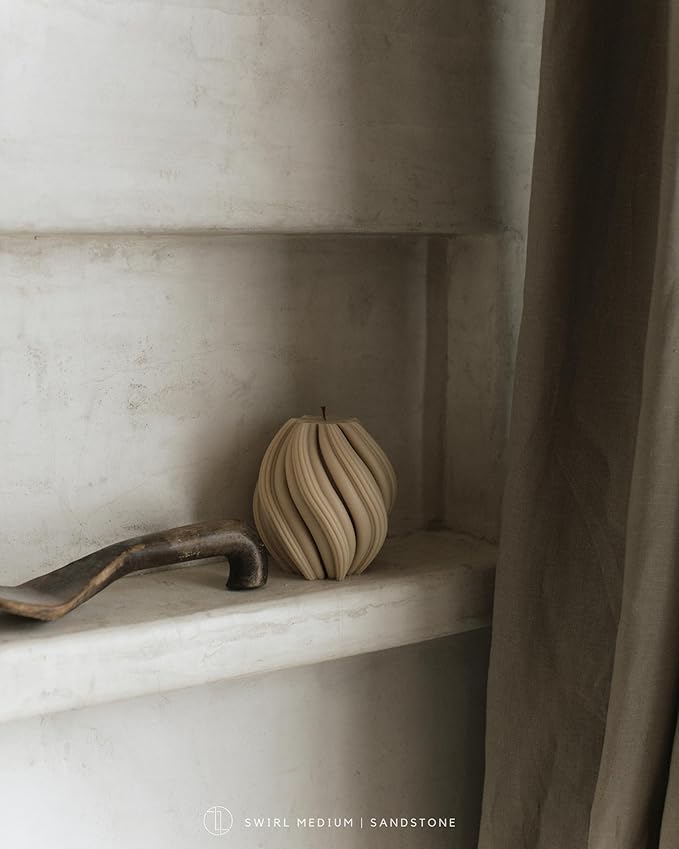 LAWA Swirl Candle - Large Beautiful Handmade Pillar Scented Soy Wax Twirl Elegant Bubble Aesthetic Candle Housewarming Gift Home Room Shelf Decor Idea Spiral Sandstone (Medium)