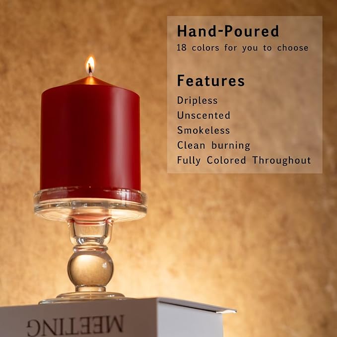 MOZEAL 3" x 6" Hand-Poured Unscented Red Pillar Candles,Dripless Candles Set of 3,Long Lasting Burning,Approx 100 Hours Burn Time for Wedding,Dinner,Christmas and Home Decor