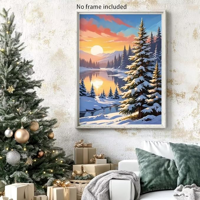 QZOTRXI Christmas Diamond Painting Kits for Adults, 5D DIY Snow Sunset Diamond Art Kits for Beginners, Winter Snow Gem Art Full Round Drill for Gifts and Home Wall Decor 12x14 Inch